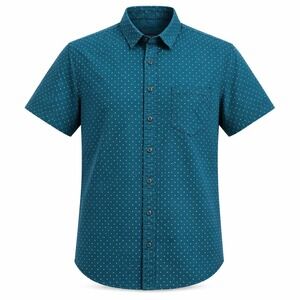 Craft + Flow Button Down Mens Medium Teal Blue White Arrow Dot Short Sleeve